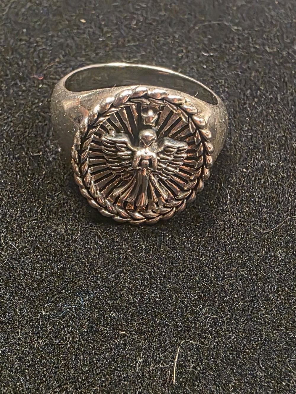 Jai Sterling Silver Watch Over Me Angel Ring